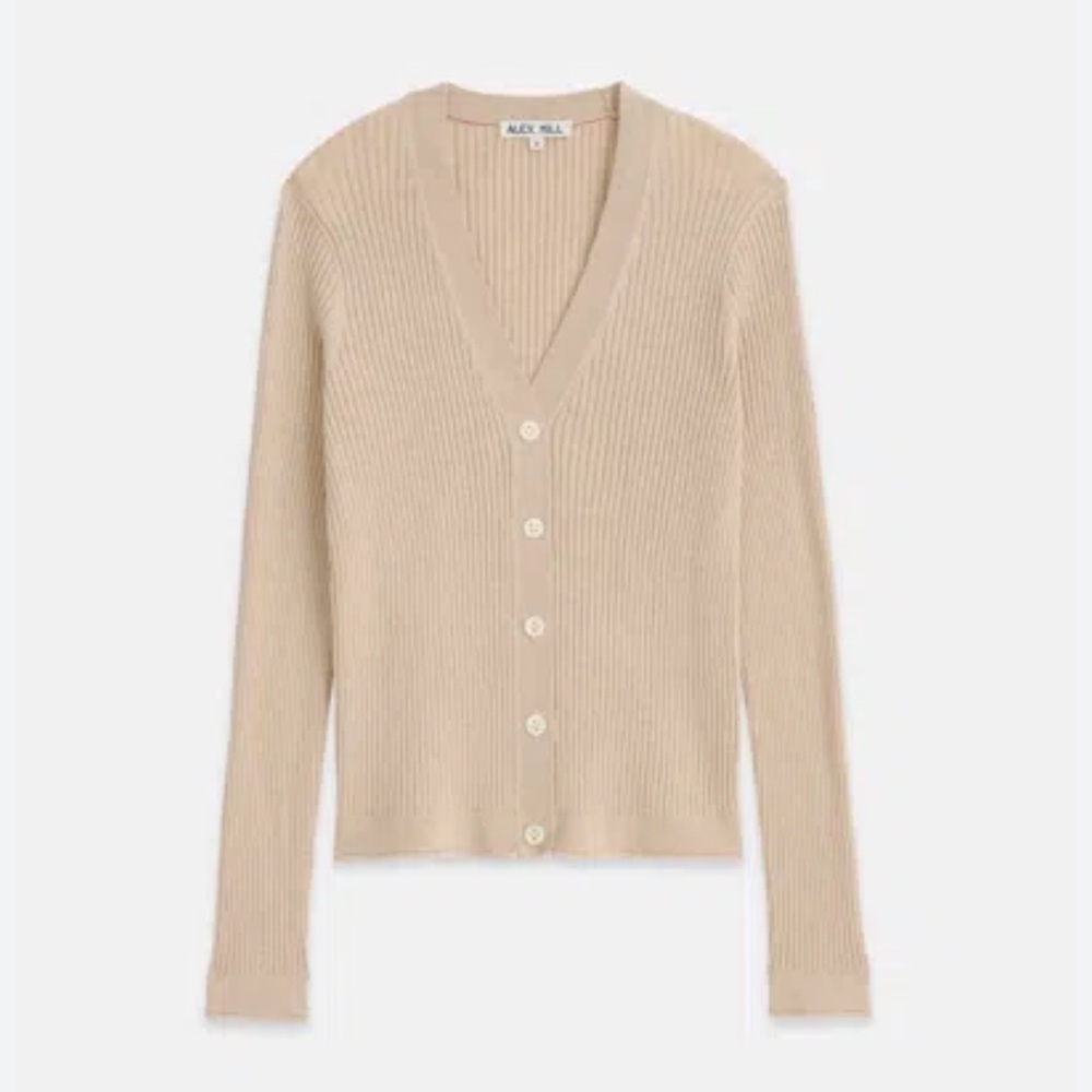 Alex Mill cashmere blend V- neck ribbed cardigan sand old money neutral XL NWT